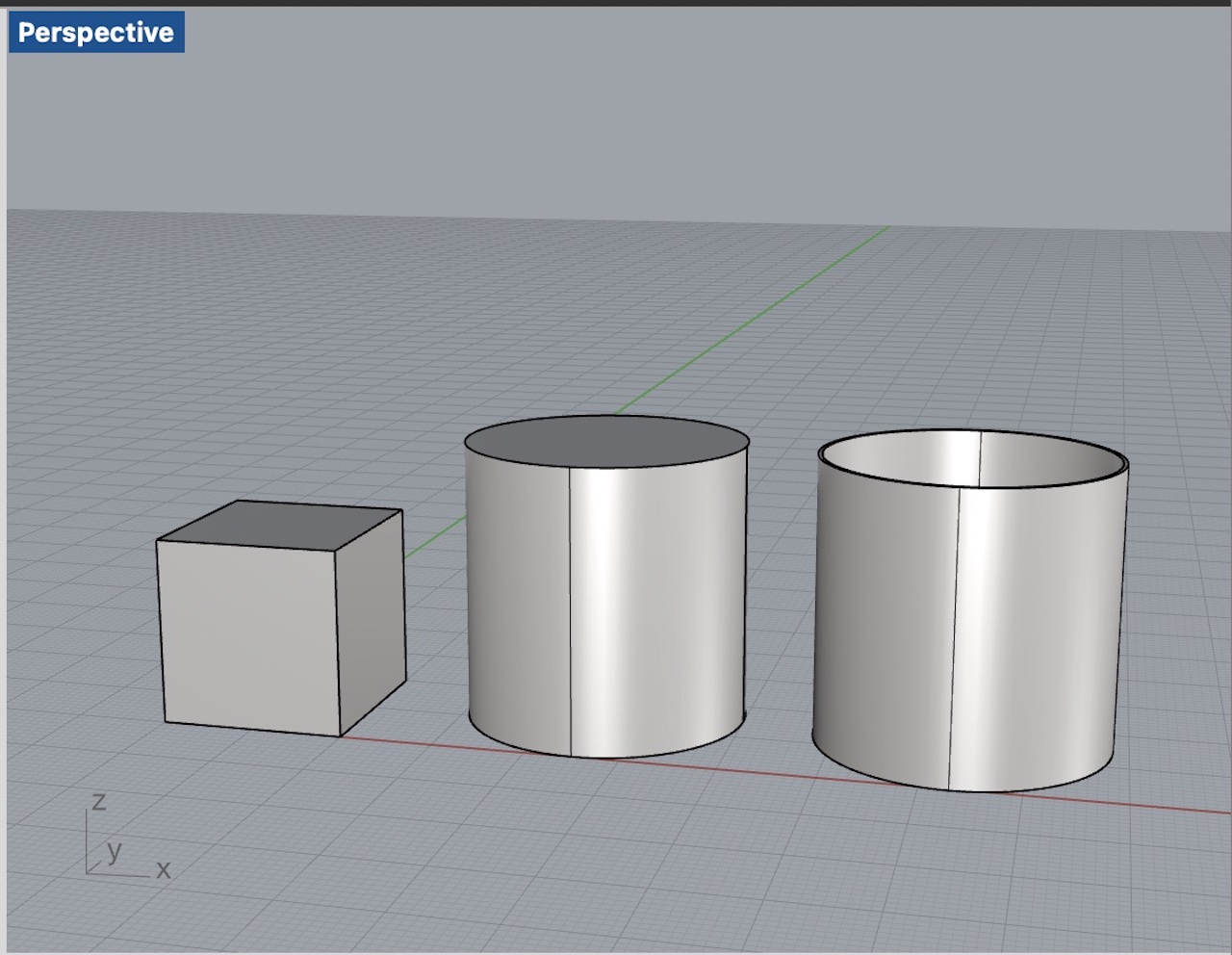 Rhino model of cube, tube, and cylinder